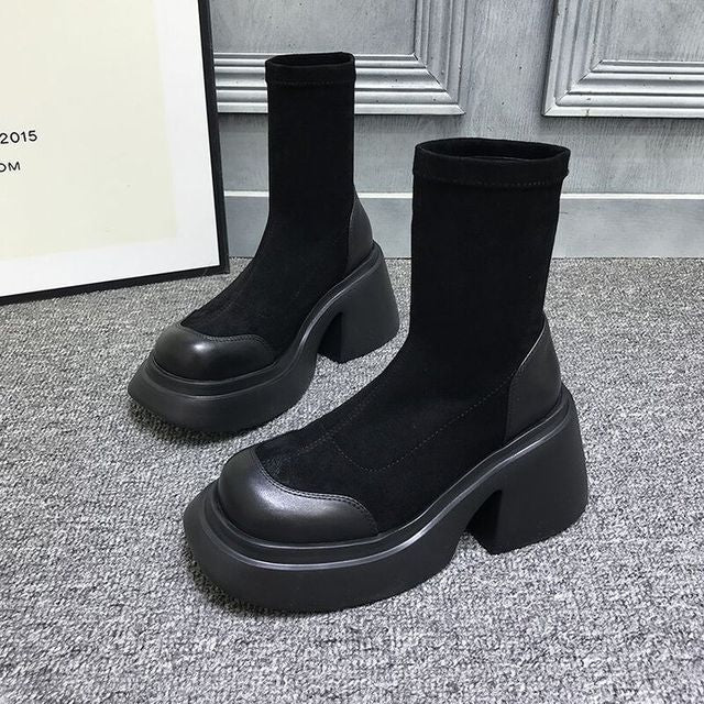 Short Block Boots Heel Platform