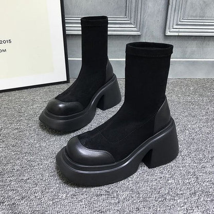 Short Block Boots Heel Platform