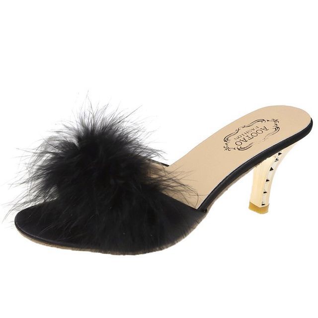 High Slide Sandals Heel Feather