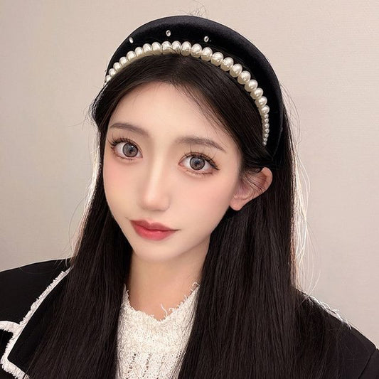 Faux Headband Velvet Pearl