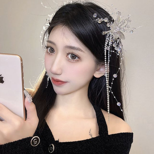 Fringed Clip Hair Faux Butterfly Pearl