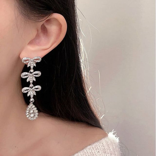 Earring Rhinestone Alloy Bow Dangle