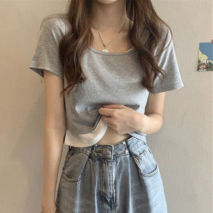 Tee Short-Sleeve Piece Neck Scoop Mock Two