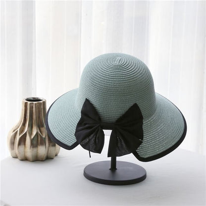 Bow Sun Straw Piped Hat