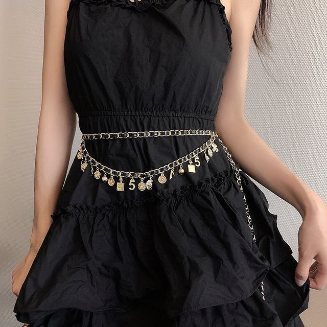 Faux Leather Layered Chain Waist Alloy Fringed Belt