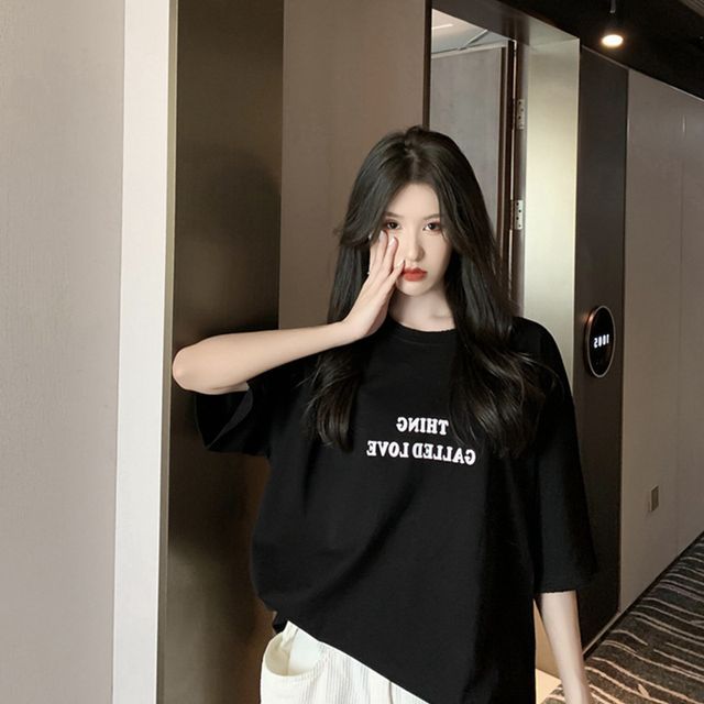 Lettering Tee Short-Sleeve Neck Round