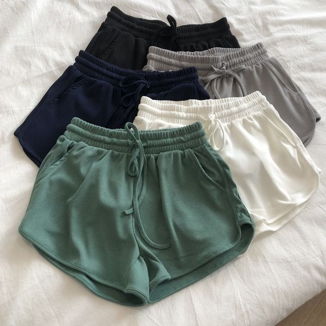 Drawstring Waist Plain Sweat Shorts