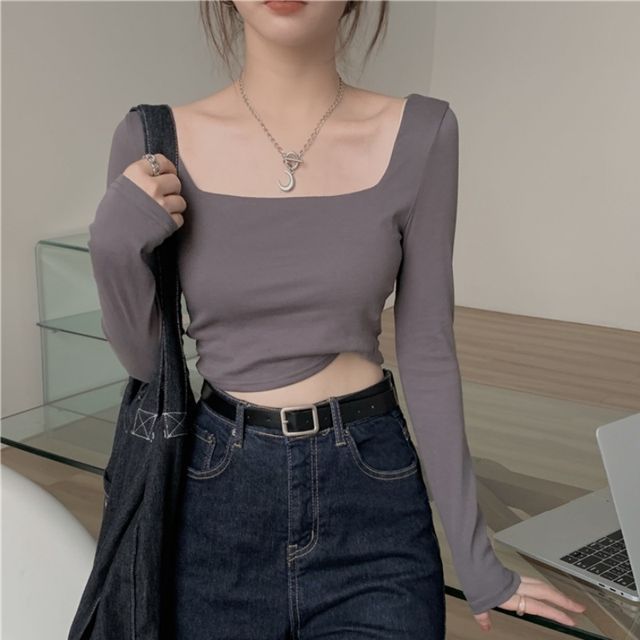 Designs) Square-Neck T-Shirt Crop (Various Plain