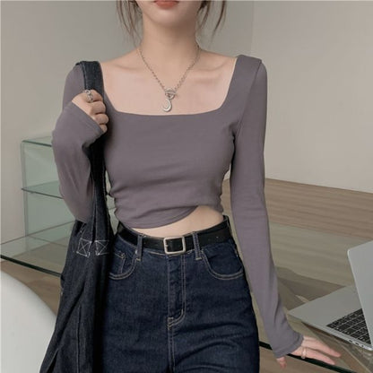 Designs) Square-Neck T-Shirt Crop (Various Plain
