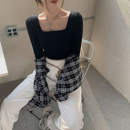 Designs) Square-Neck T-Shirt Crop (Various Plain