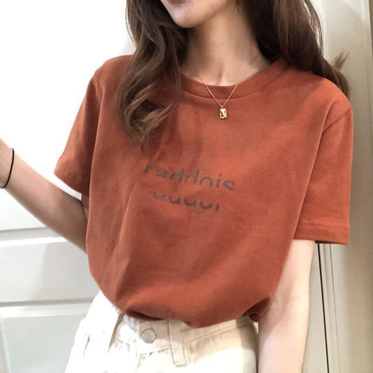 Lettering T-Shirt Crew Neck Short-Sleeve