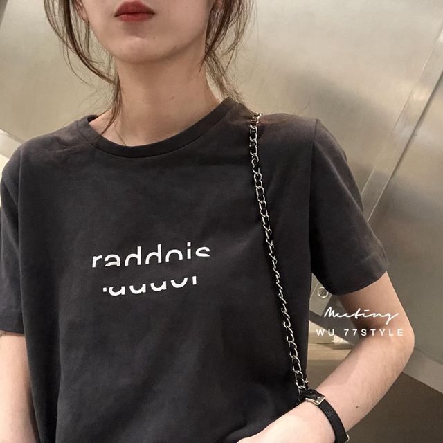 Lettering T-Shirt Crew Neck Short-Sleeve
