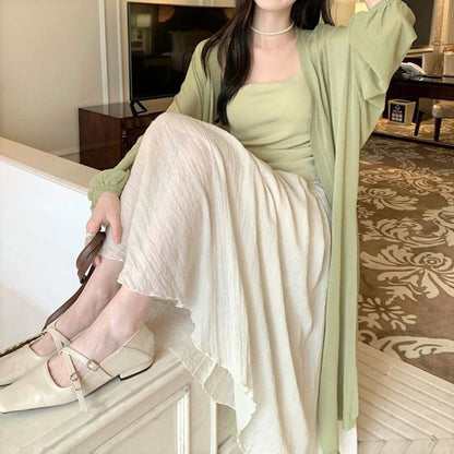 Open Front Cardigan Midi Plain