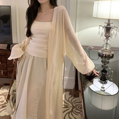 Open Front Cardigan Midi Plain