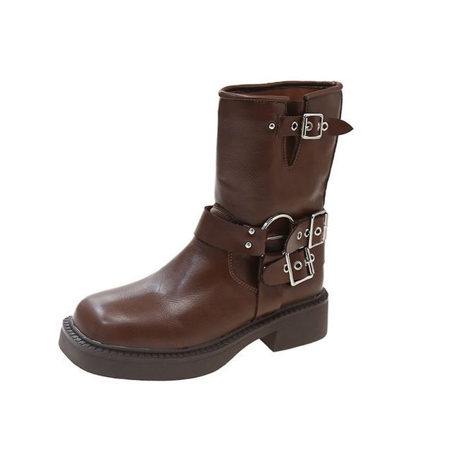 Boots Heel Chunky Buckled Short