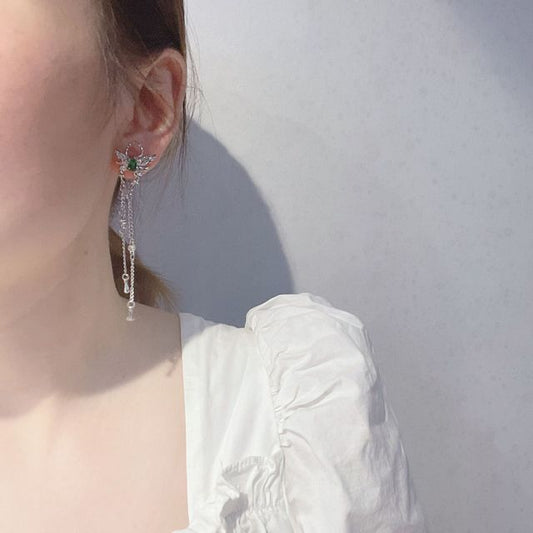 Fringed Earring Rhinestone Alloy Butterfly