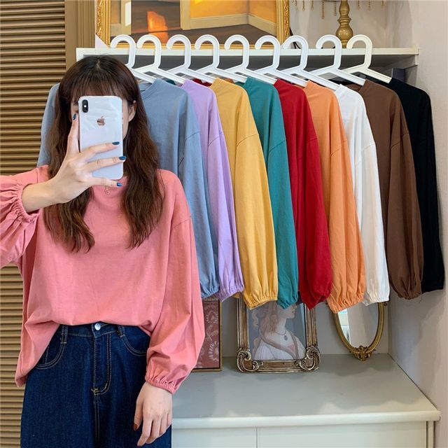 Balloon Round T-Shirt Sleeve Plain Neck