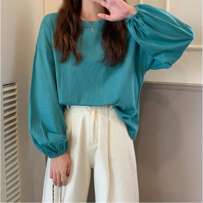 Balloon Round T-Shirt Sleeve Plain Neck