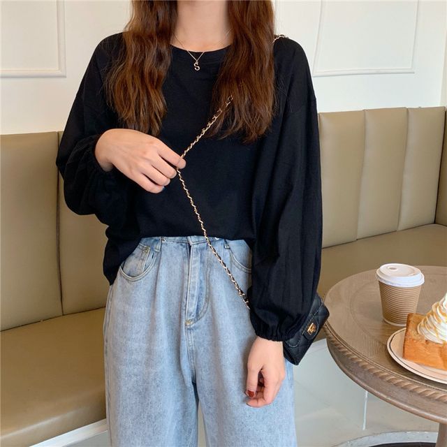 Balloon Round T-Shirt Sleeve Plain Neck