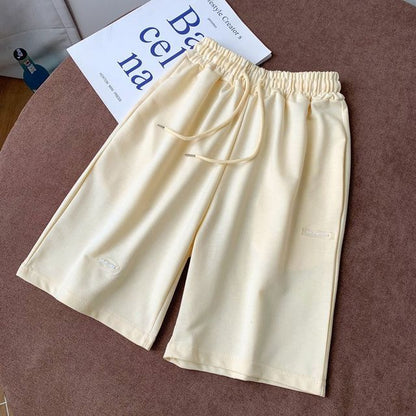 Waist Plain Sweat Shorts Drawstring