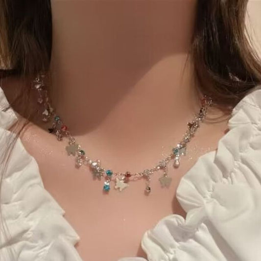 Rhinestone Choker Alloy Butterfly