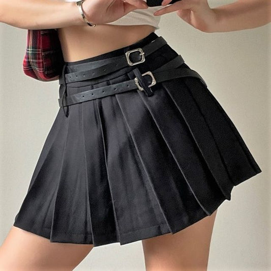 Pleated Mini High Plain Rise Skirt