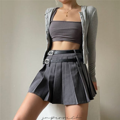 Pleated Mini High Plain Rise Skirt