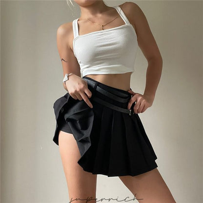 High Rise Plain Pleated Mini Skirt