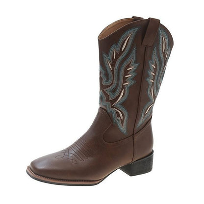 Boots Embroidered Chunky Cowboy Heel