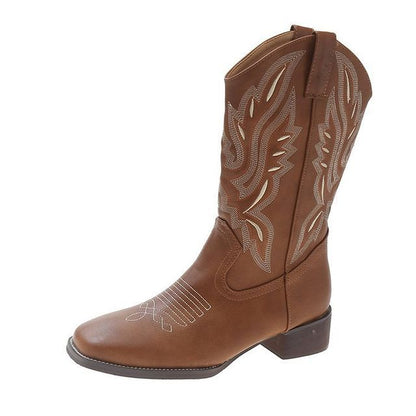 Boots Embroidered Chunky Cowboy Heel