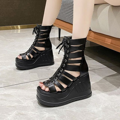 Gladiator Wedge Lace-Up Heel Sandals Platform