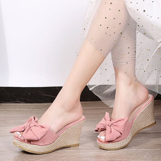 Heel Wedge Sandals Slide Bow Espadrille