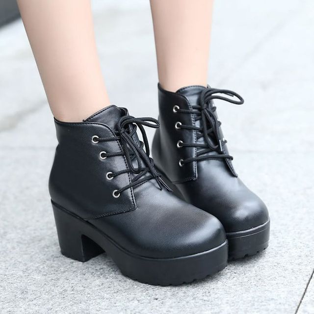 Boots Platform Ankle Heel Lace-Up Chunky