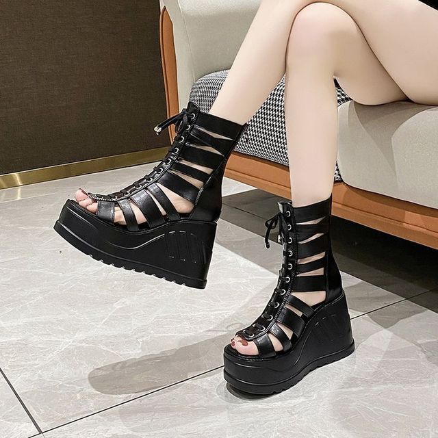 Gladiator Wedge Lace-Up Heel Sandals Platform