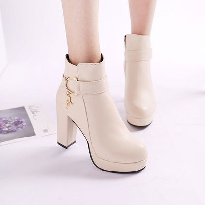 Short Chunky Boots Plain Heel