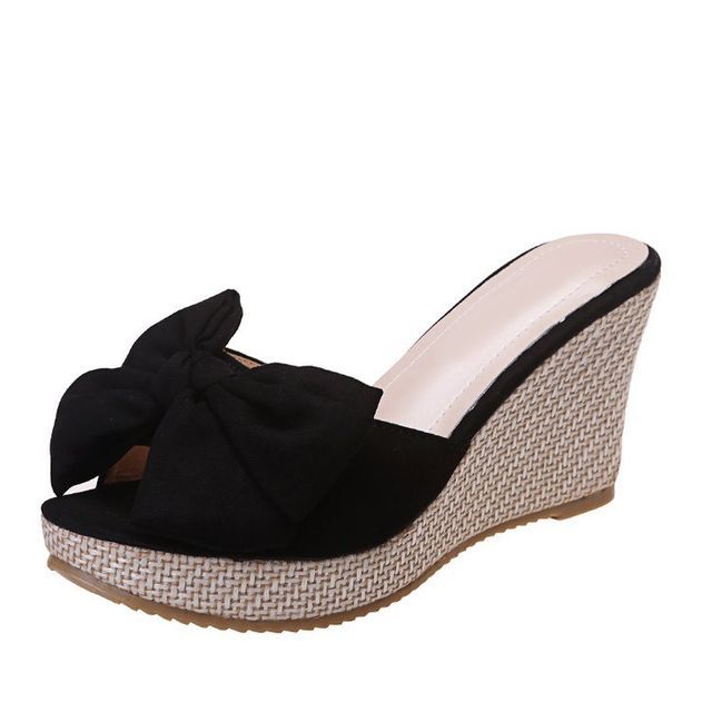 Heel Wedge Sandals Slide Bow Espadrille