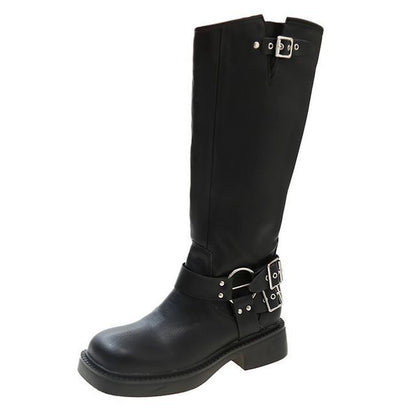 Platform Boots High Multi-Buckle Knee