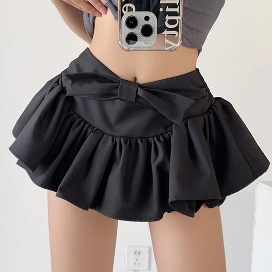 bow Skirt Waist Plain Mid A-Line Mini