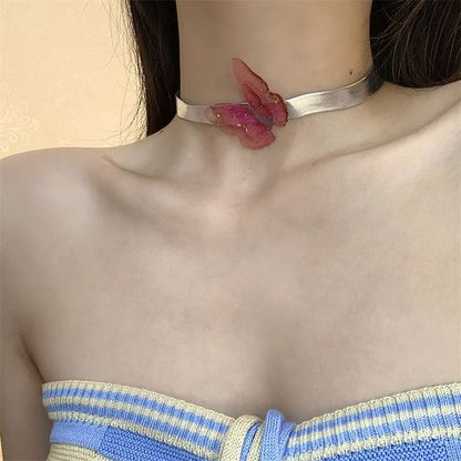 Choker Faux Leather Butterfly