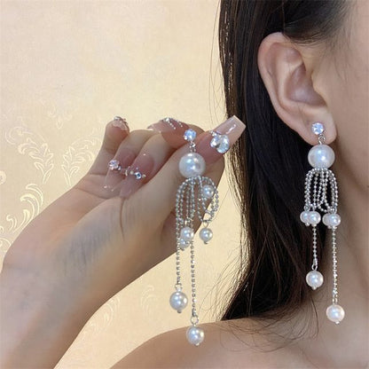 Drop Fringe Pearl Faux Earring