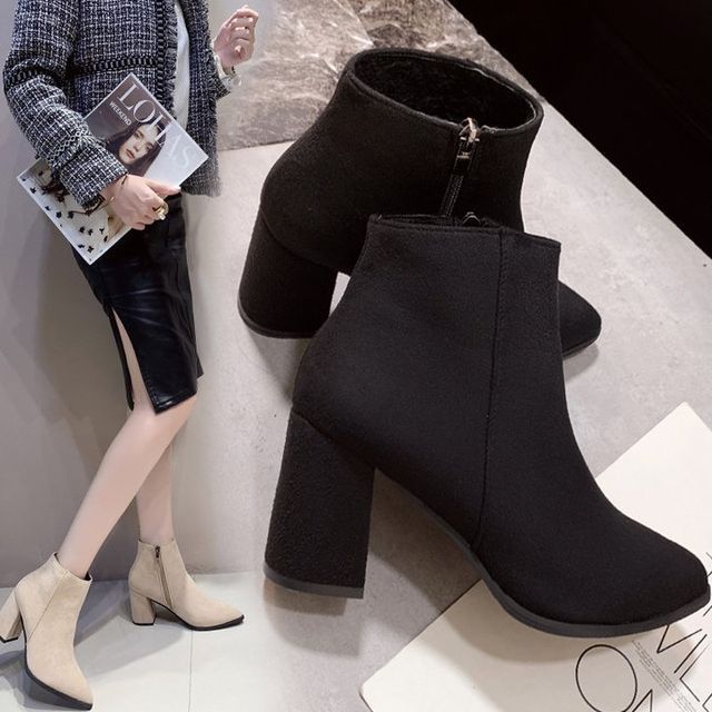 Boots Chunky Pointed Ankle Heel