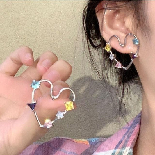 Heart Earring Rhinestone Stud Alloy