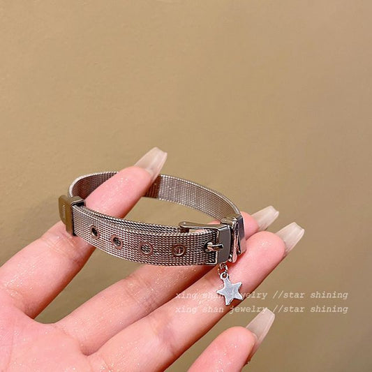 / Pendant Bracelet Buckled Leather Faux Alloy Star