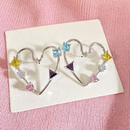 Heart Earring Rhinestone Stud Alloy