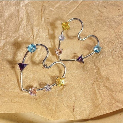 Heart Earring Rhinestone Stud Alloy