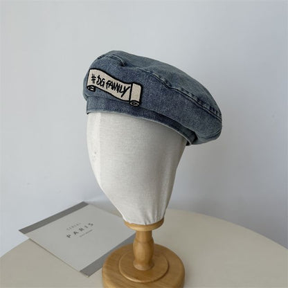 Hat Embroidered Denim Beret Lettering