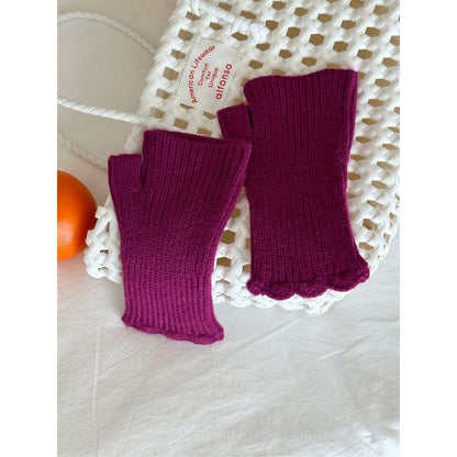 Applique Fingerless Knit Gloves Lettering