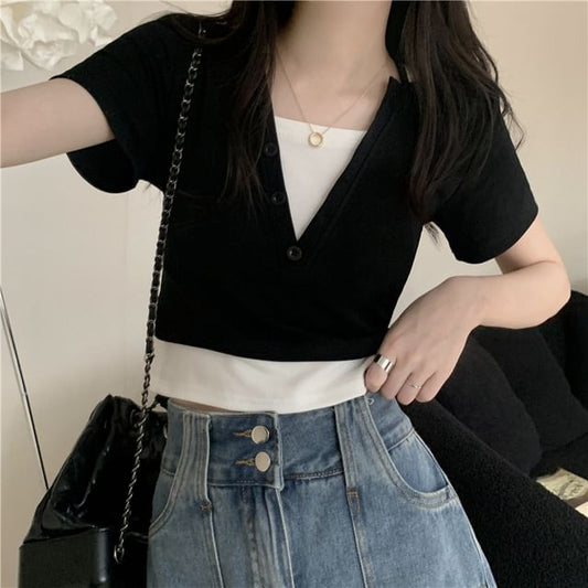 Top Short-Sleeve Halter Two-Piece Mock