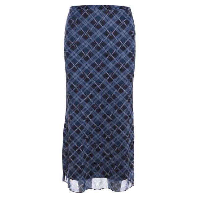 Skirt Mid Waist Plaid Midi A-Line