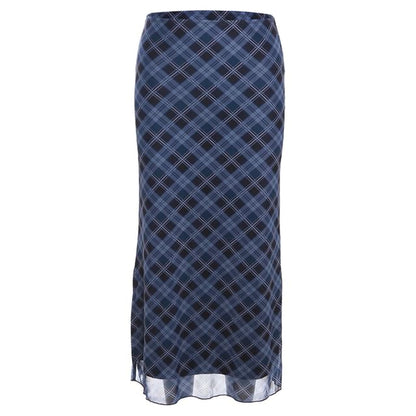 Skirt Mid Waist Plaid Midi A-Line